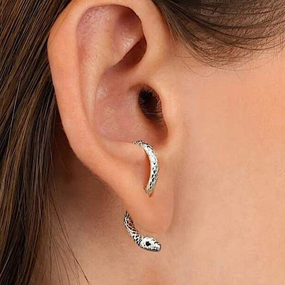 Silver Snake Earrings Creative Design Trendy - Picture 1 of 4